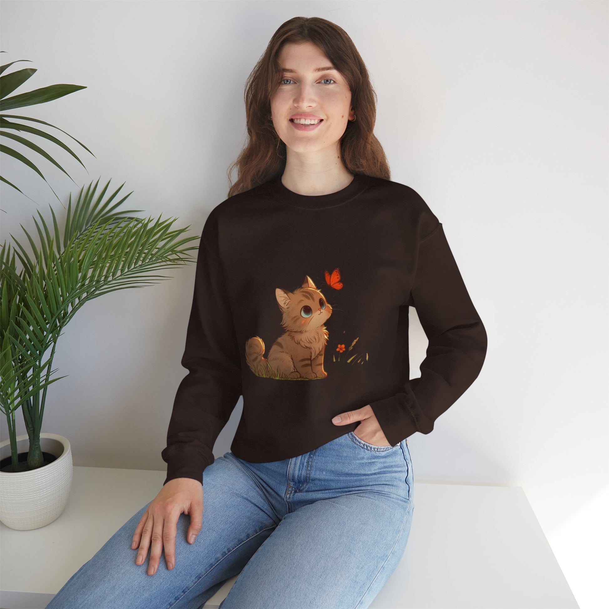 Cozy Cat & Butterfly Sweatshirt - Cute Unisex Crewneck Perfect for Cat Lovers, Gifts for Pet Owners, Fall Fashion, Casual Wear