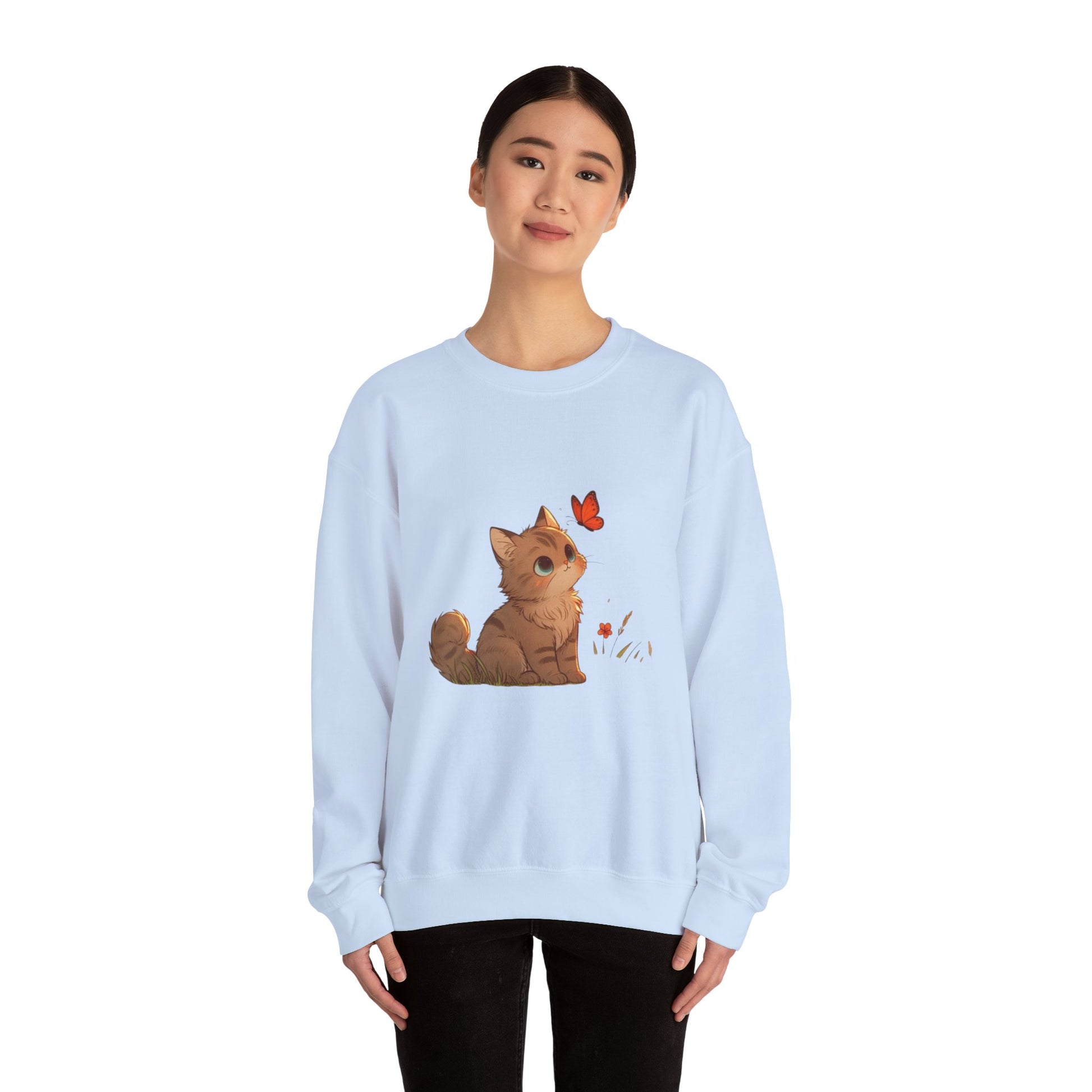 Cozy Cat & Butterfly Sweatshirt - Cute Unisex Crewneck Perfect for Cat Lovers, Gifts for Pet Owners, Fall Fashion, Casual Wear