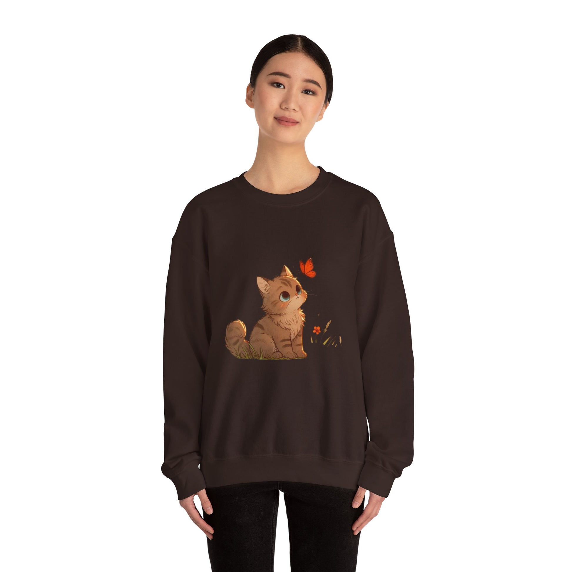 Cozy Cat & Butterfly Sweatshirt - Cute Unisex Crewneck Perfect for Cat Lovers, Gifts for Pet Owners, Fall Fashion, Casual Wear