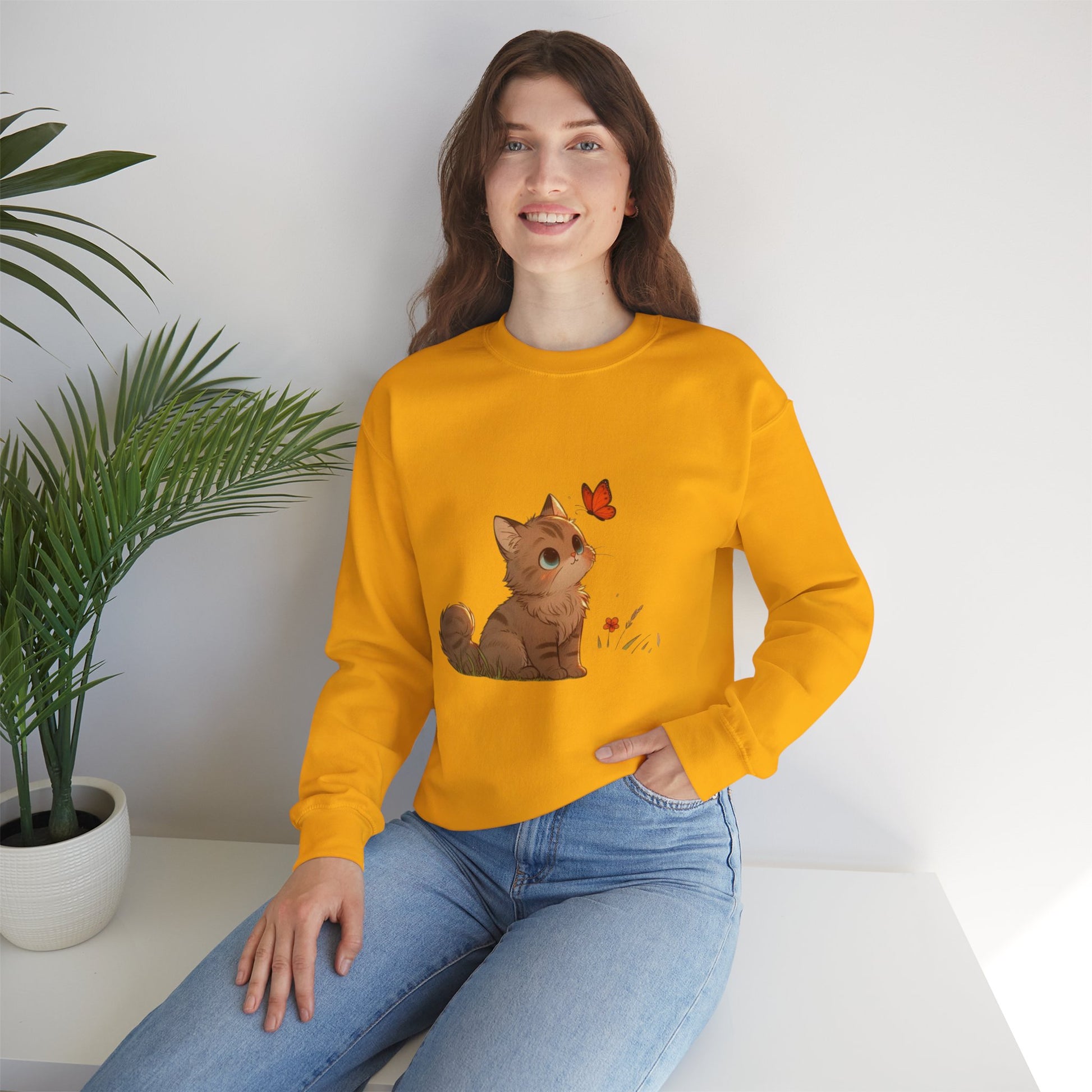 Cozy Cat & Butterfly Sweatshirt - Cute Unisex Crewneck Perfect for Cat Lovers, Gifts for Pet Owners, Fall Fashion, Casual Wear