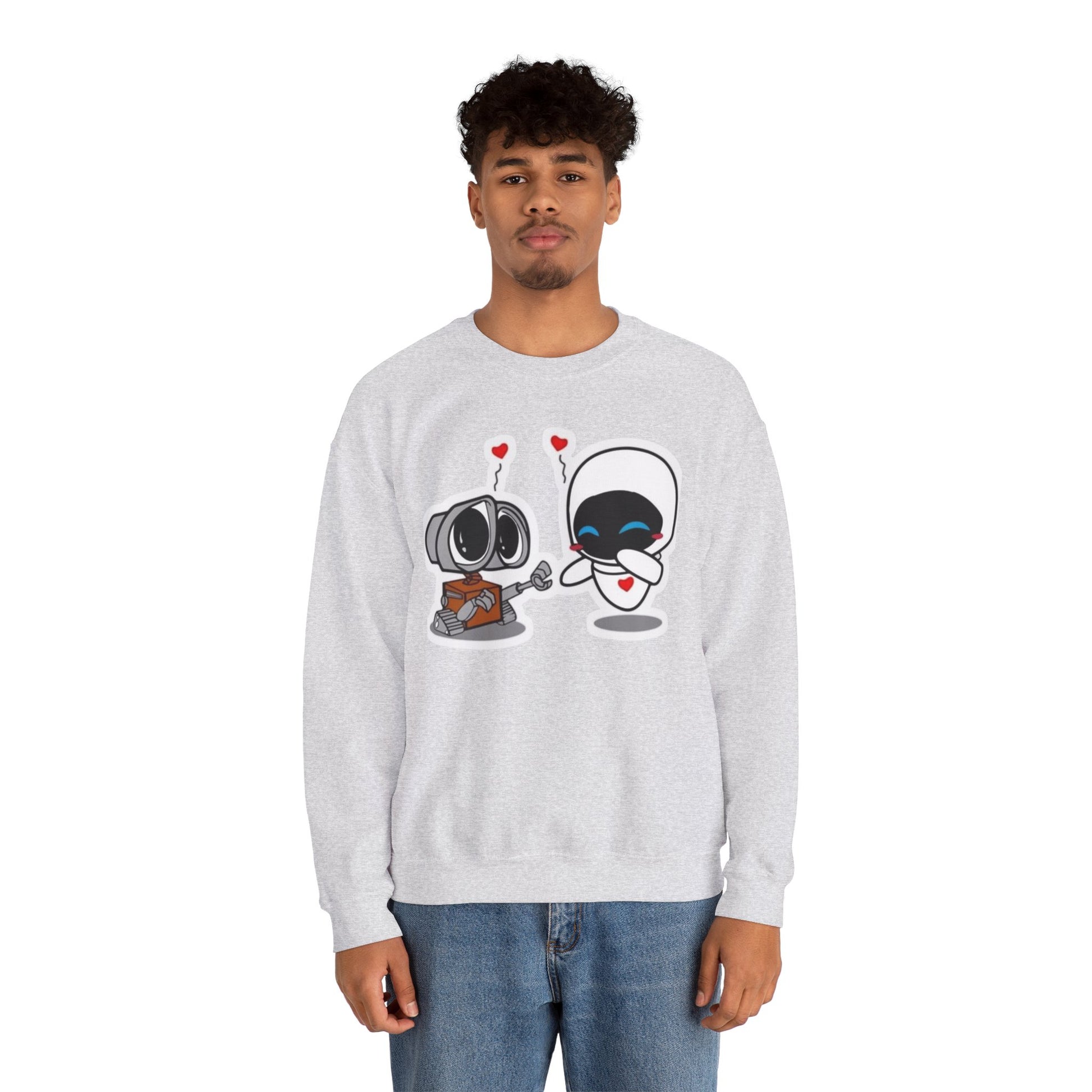 Cute Robot Love Crewneck Sweatshirt, Valentine's Day Gift, Cozy Unisex Pullover, Couple Sweatshirt, Cute Graphic Apparel