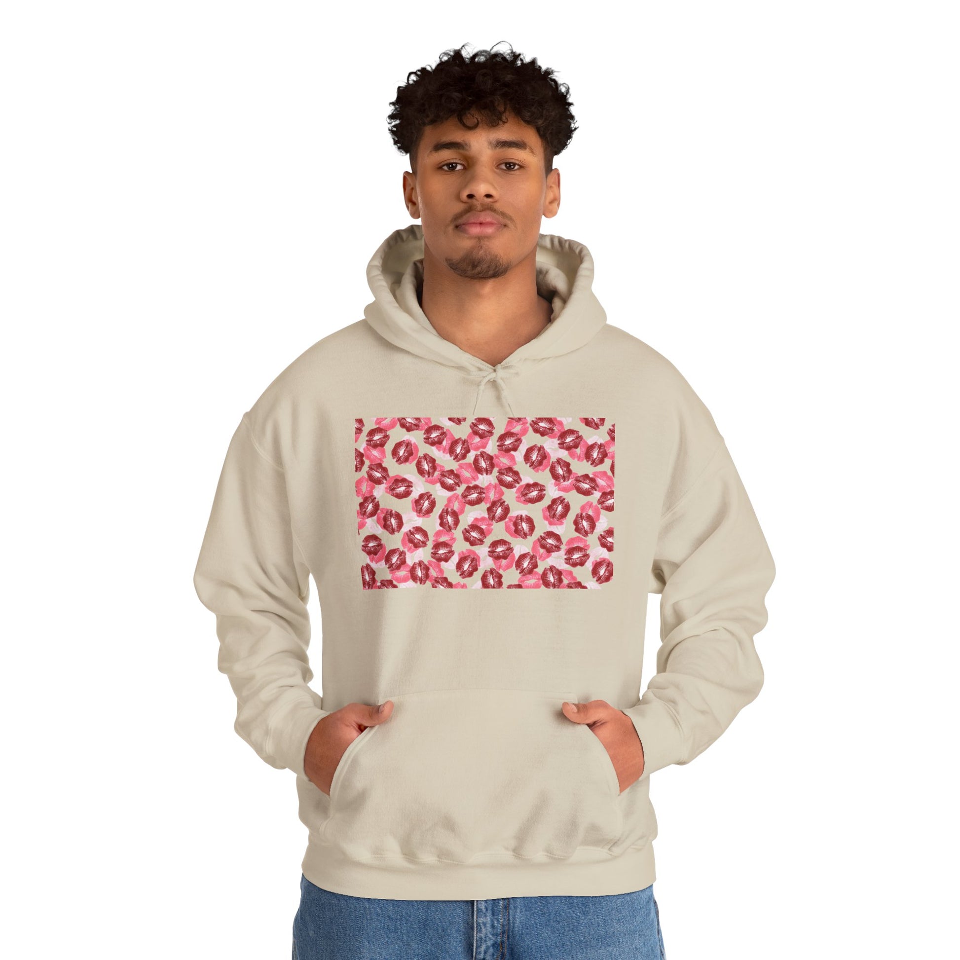 kiss print Cozy Floral Pattern Hoodie - Casual Fashion, Perfect for Gifting, Unisex Style, Comfortable Sweatshirt, Great for All Seasons