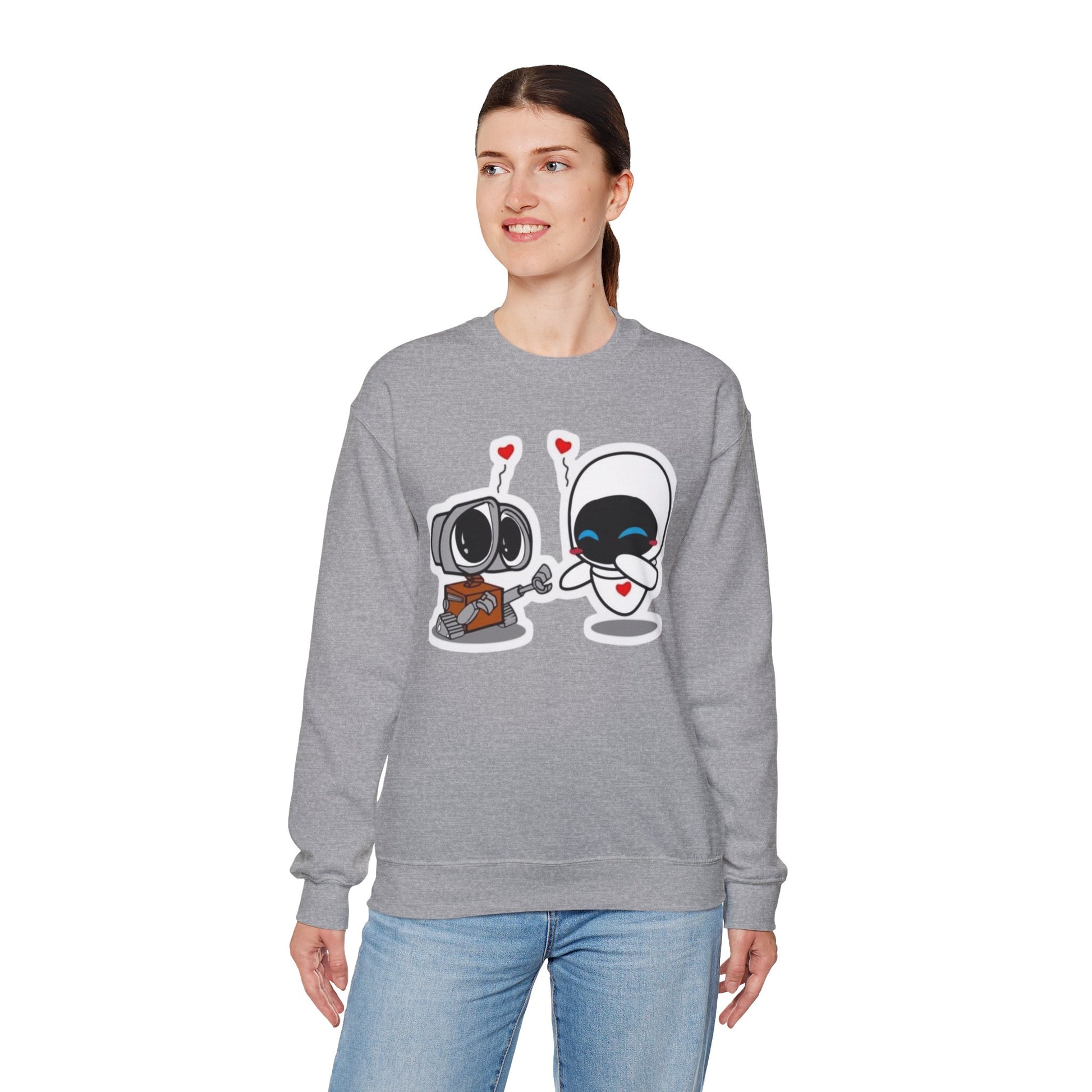 Cute Robot Love Crewneck Sweatshirt, Valentine's Day Gift, Cozy Unisex Pullover, Couple Sweatshirt, Cute Graphic Apparel