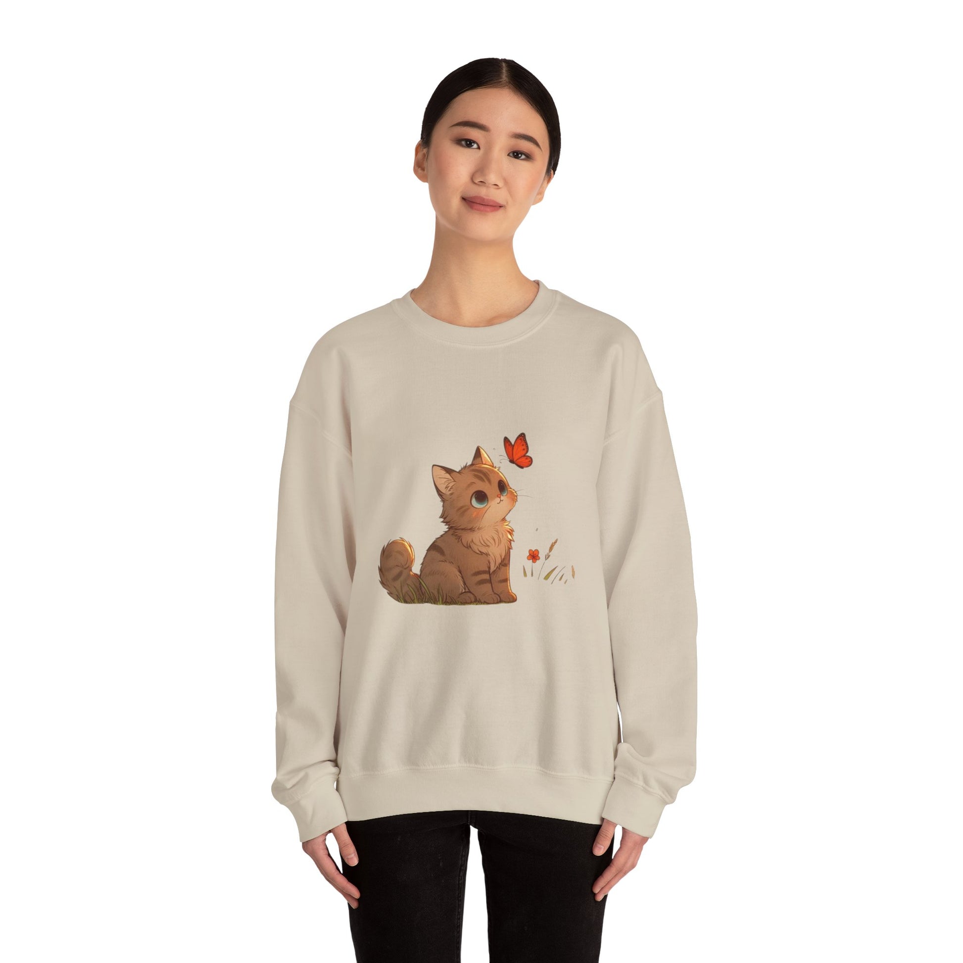 Cozy Cat & Butterfly Sweatshirt - Cute Unisex Crewneck Perfect for Cat Lovers, Gifts for Pet Owners, Fall Fashion, Casual Wear