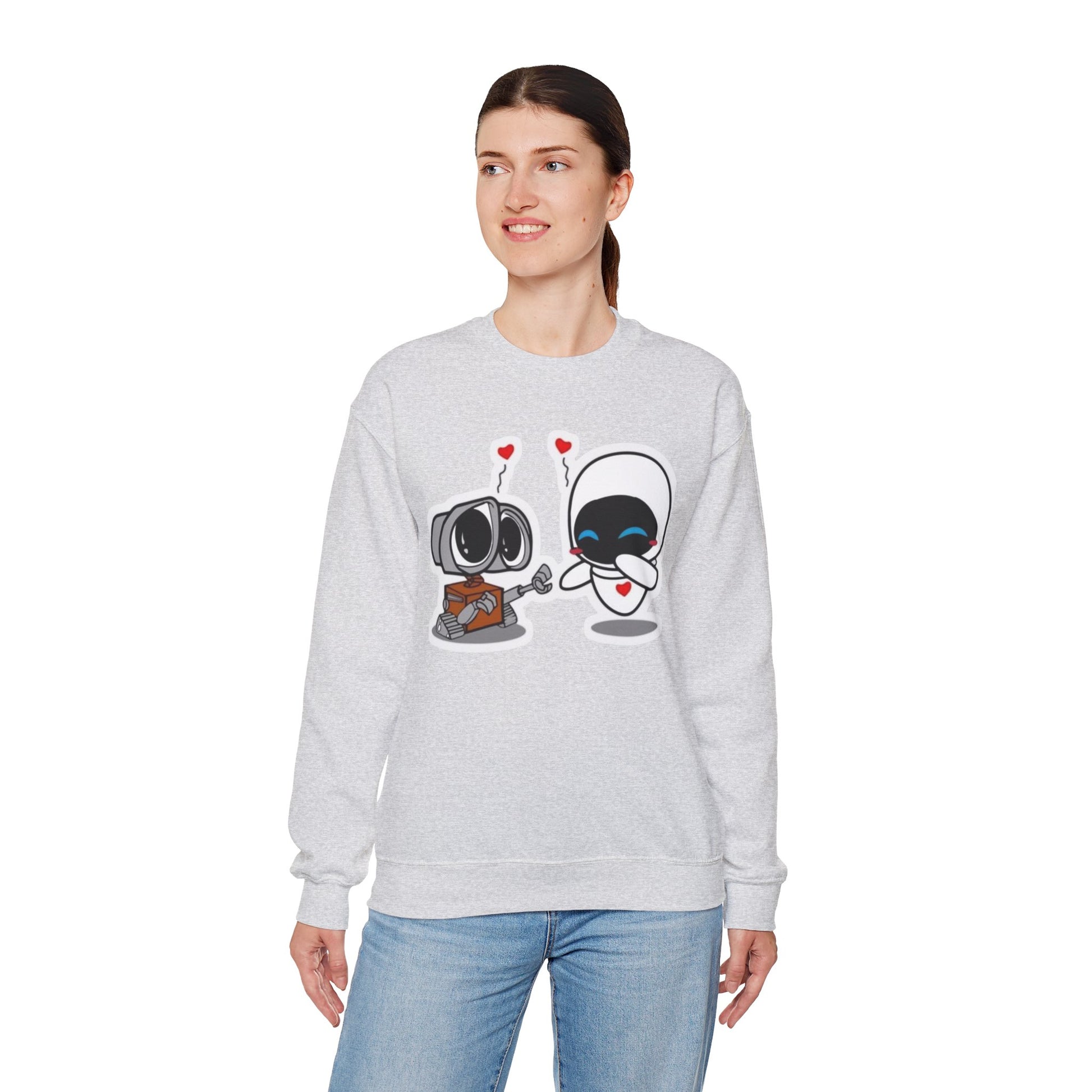 Cute Robot Love Crewneck Sweatshirt, Valentine's Day Gift, Cozy Unisex Pullover, Couple Sweatshirt, Cute Graphic Apparel