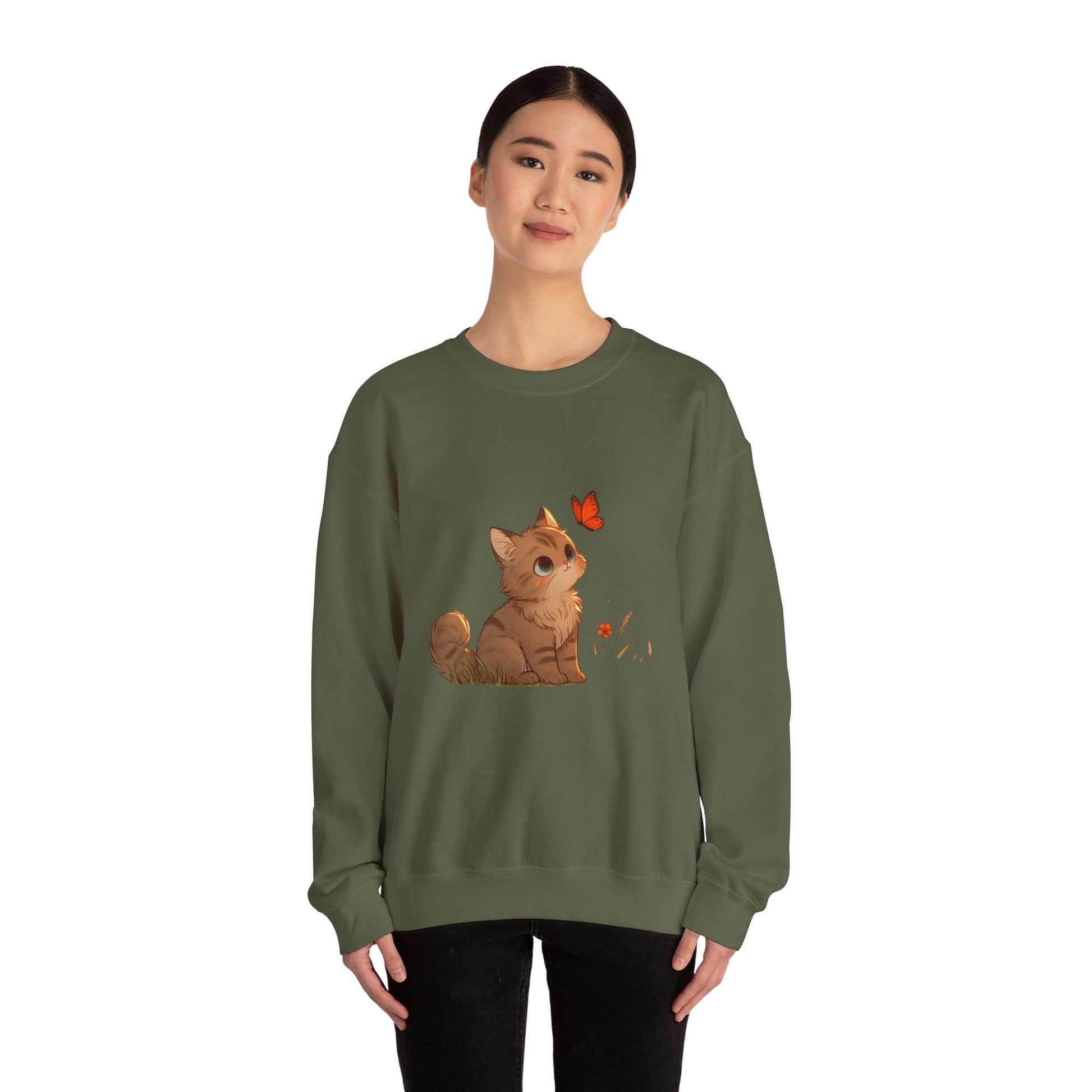 Cozy Cat & Butterfly Sweatshirt - Cute Unisex Crewneck Perfect for Cat Lovers, Gifts for Pet Owners, Fall Fashion, Casual Wear