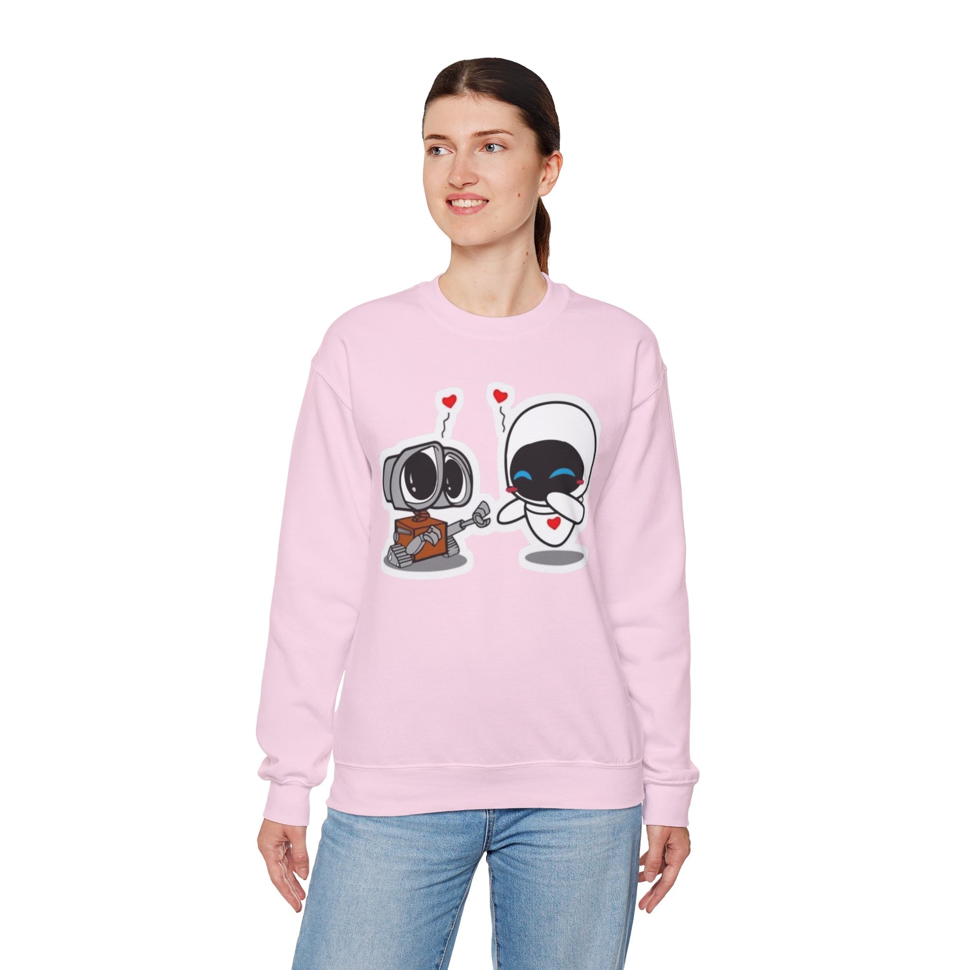 Cute Robot Love Crewneck Sweatshirt, Valentine's Day Gift, Cozy Unisex Pullover, Couple Sweatshirt, Cute Graphic Apparel