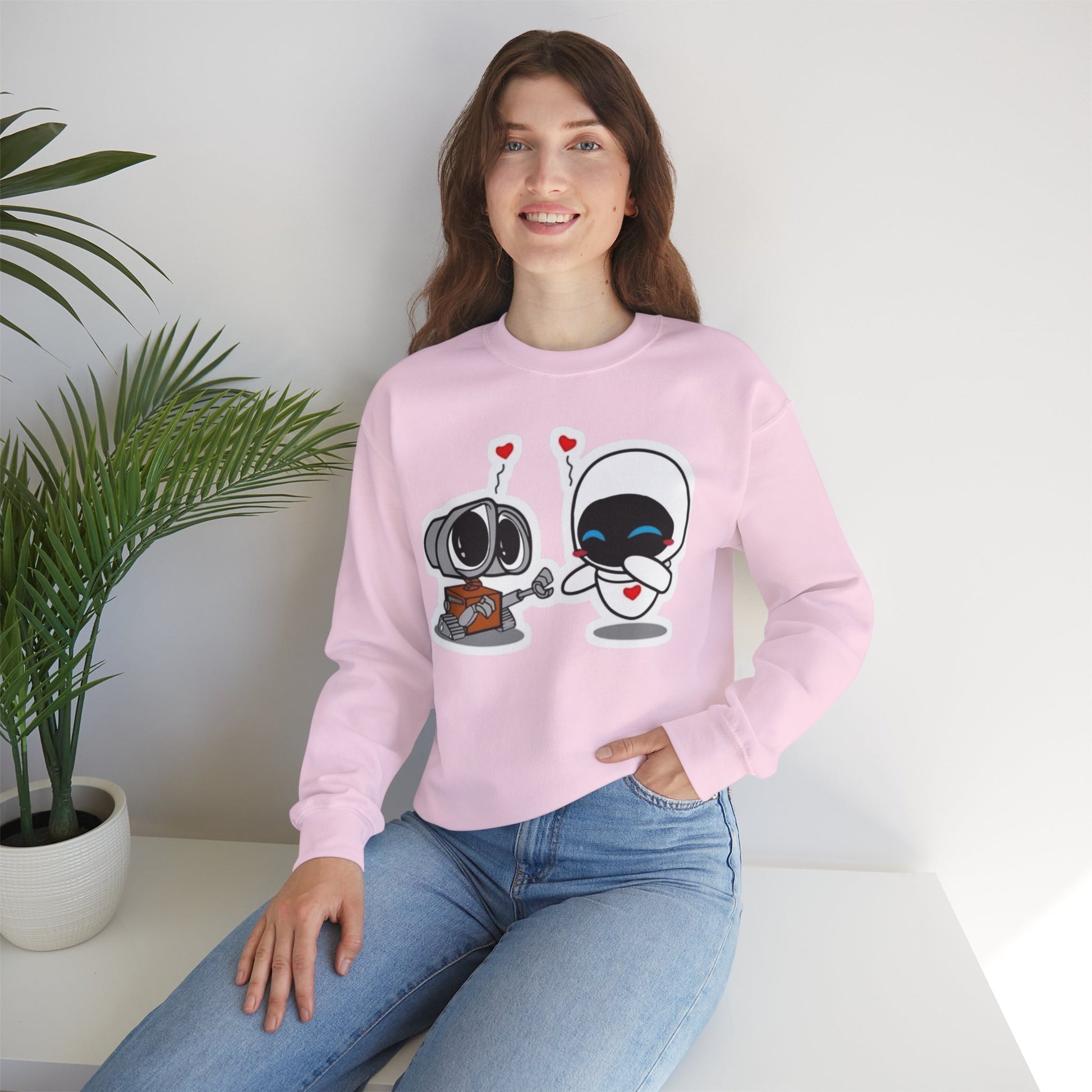 Cute Robot Love Crewneck Sweatshirt, Valentine's Day Gift, Cozy Unisex Pullover, Couple Sweatshirt, Cute Graphic Apparel