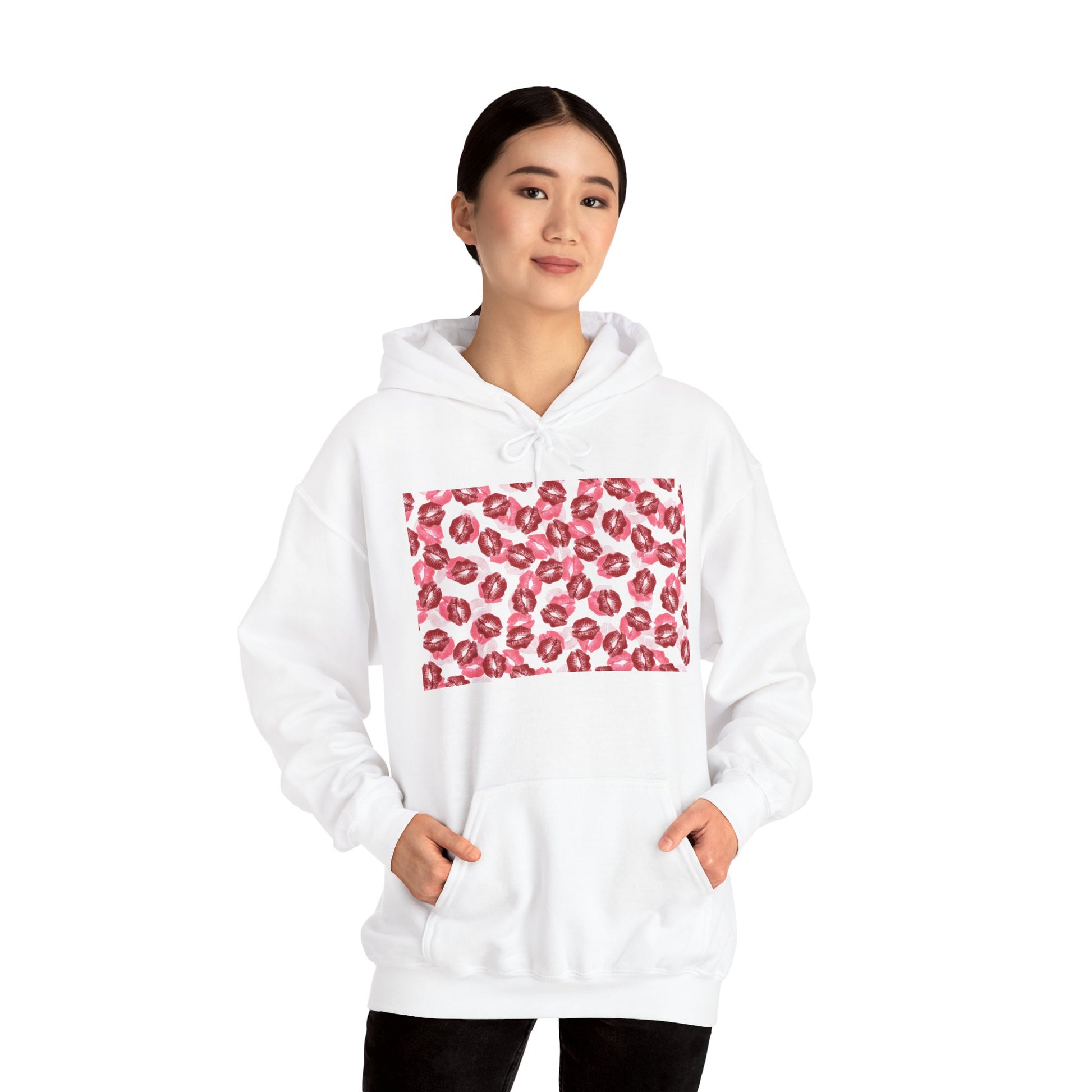 kiss print Cozy Floral Pattern Hoodie - Casual Fashion, Perfect for Gifting, Unisex Style, Comfortable Sweatshirt, Great for All Seasons