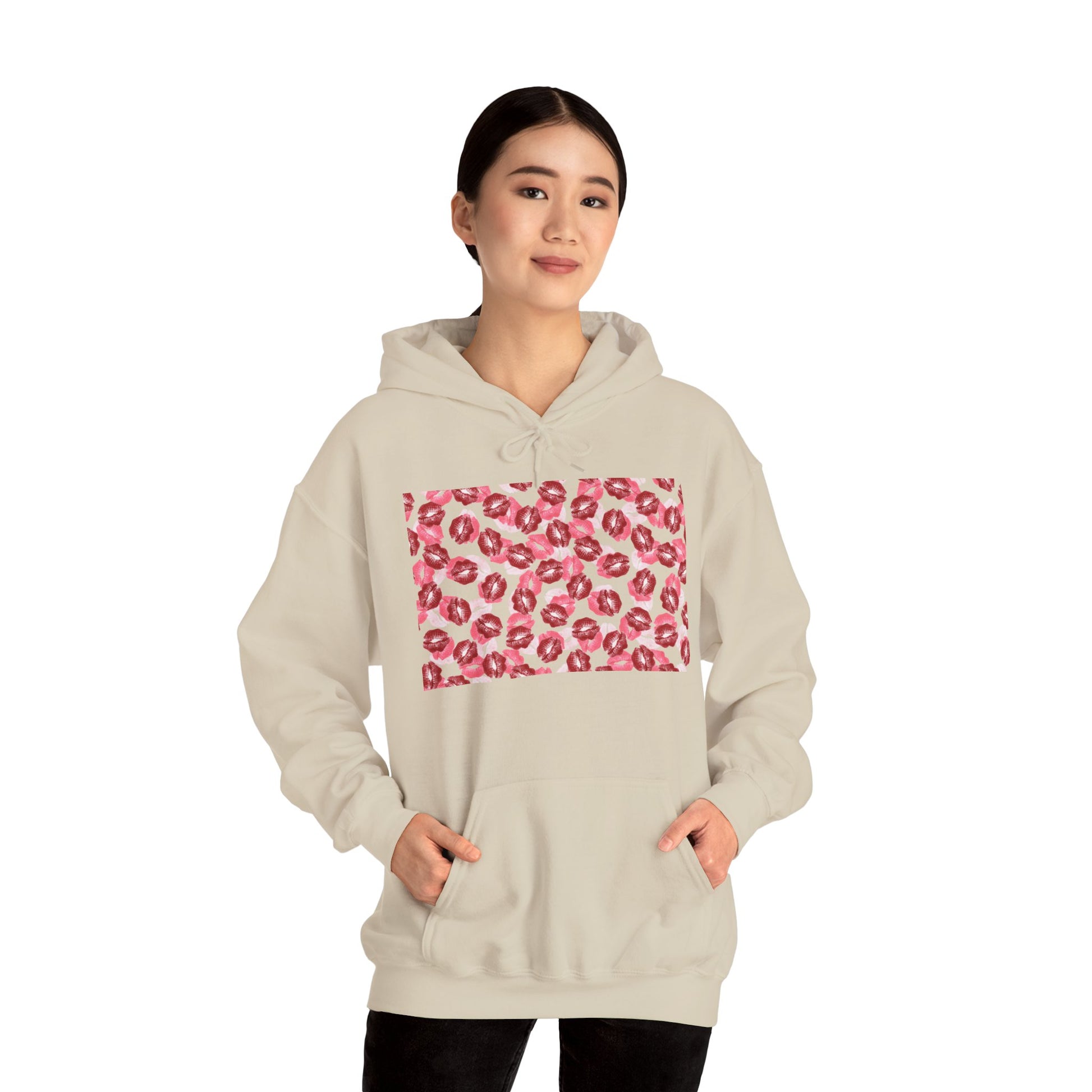 kiss print Cozy Floral Pattern Hoodie - Casual Fashion, Perfect for Gifting, Unisex Style, Comfortable Sweatshirt, Great for All Seasons