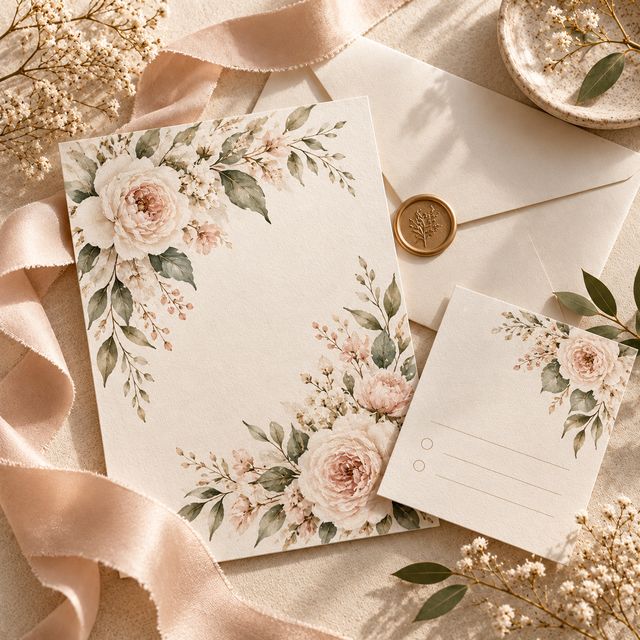 Botanical wedding invitations and save-the-date cards